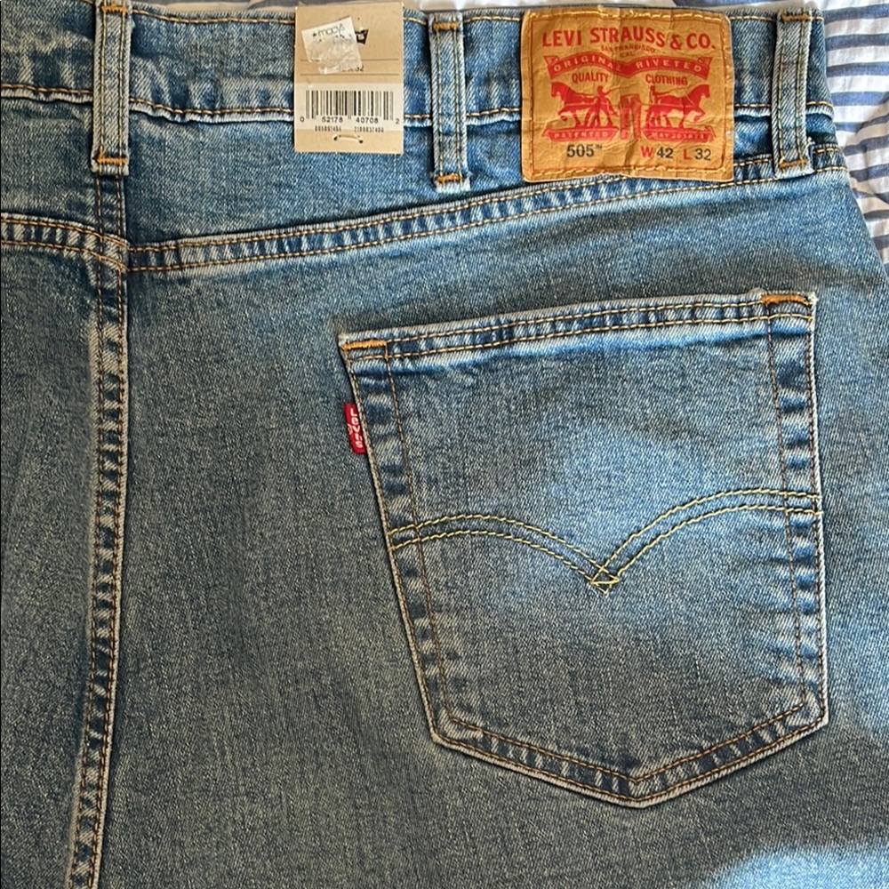 Levi's Blue 505 Regular Stretch Straight Jeans Classic Style